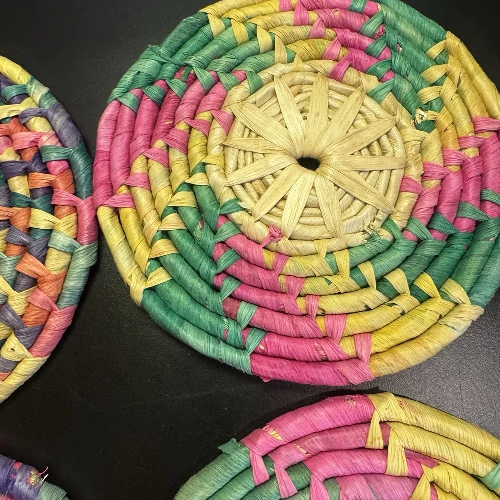 Mexican Palma Round Coiled Trivets (4) Rattan approx 6.5